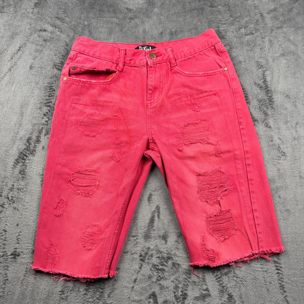 Refuel Distressed Denim Shorts Mens 32 Red Ripped Raw Hem Excellent